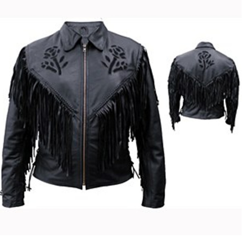 Leather Fringe Rose Inlay Jacket - Picture 2 of 9